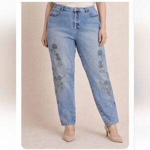 Venezia Jeans Beaded Floral Embroidered Denim | Size 20 | Vintage Boho